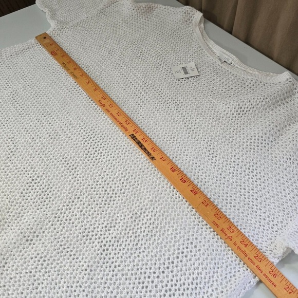 J Jill Sweater Womens 2X White Short Sleeve Open Knit Linen Cotton Coastal Beach - Picture 9 of 11